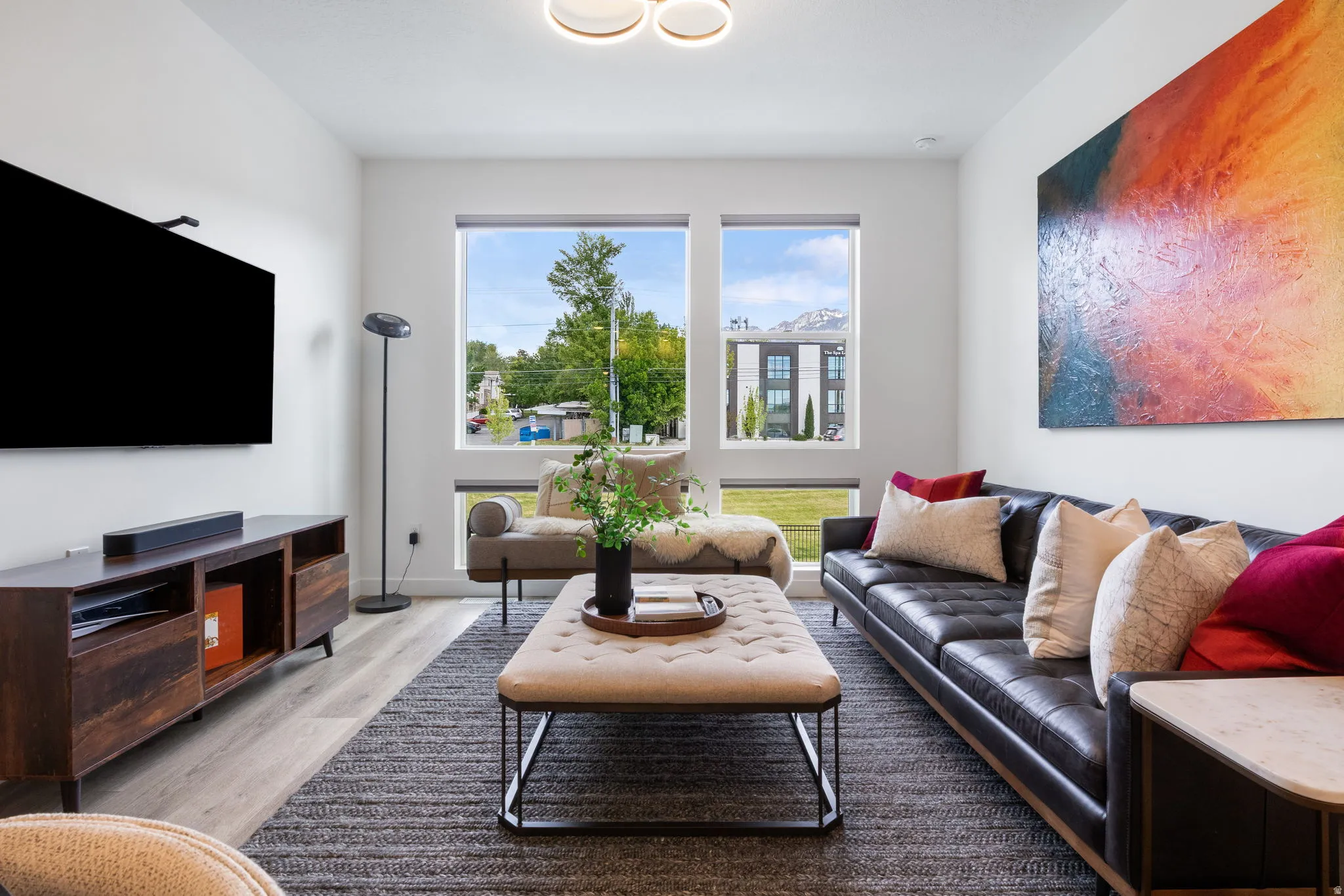 Living area with wood finished floors
