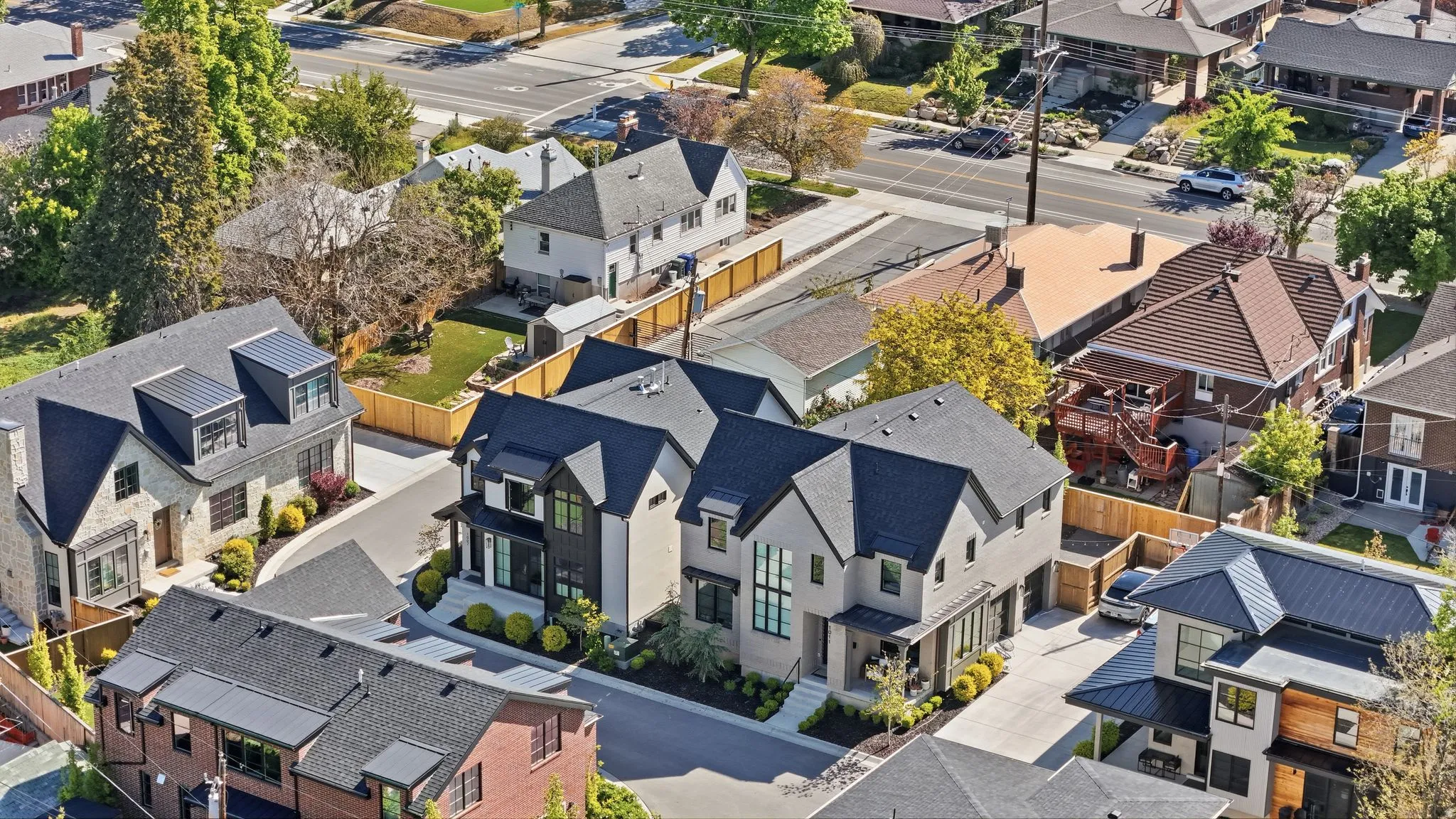 Aerial perspective of suburban area