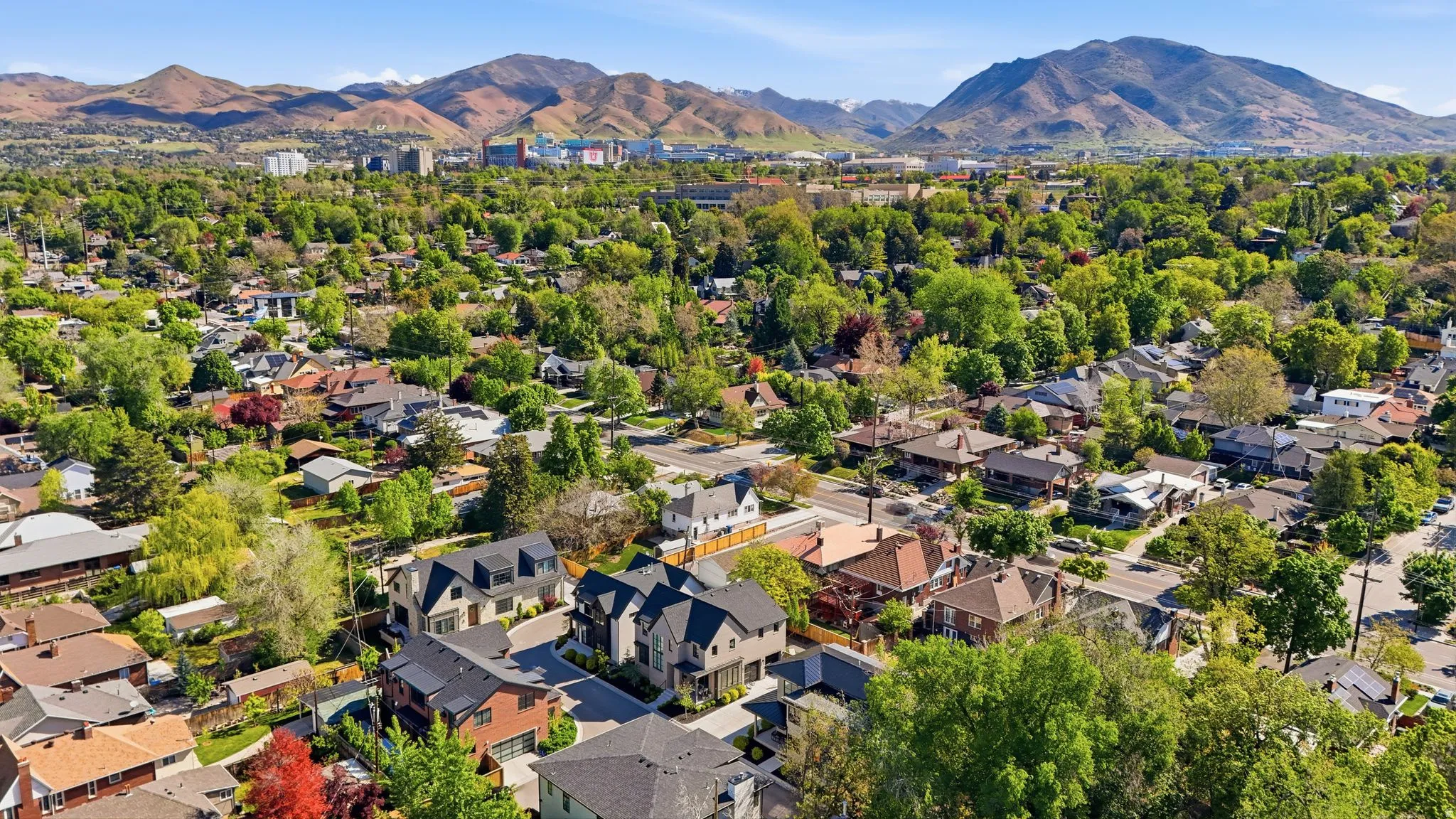 Drone / aerial view of a mountain backdrop
