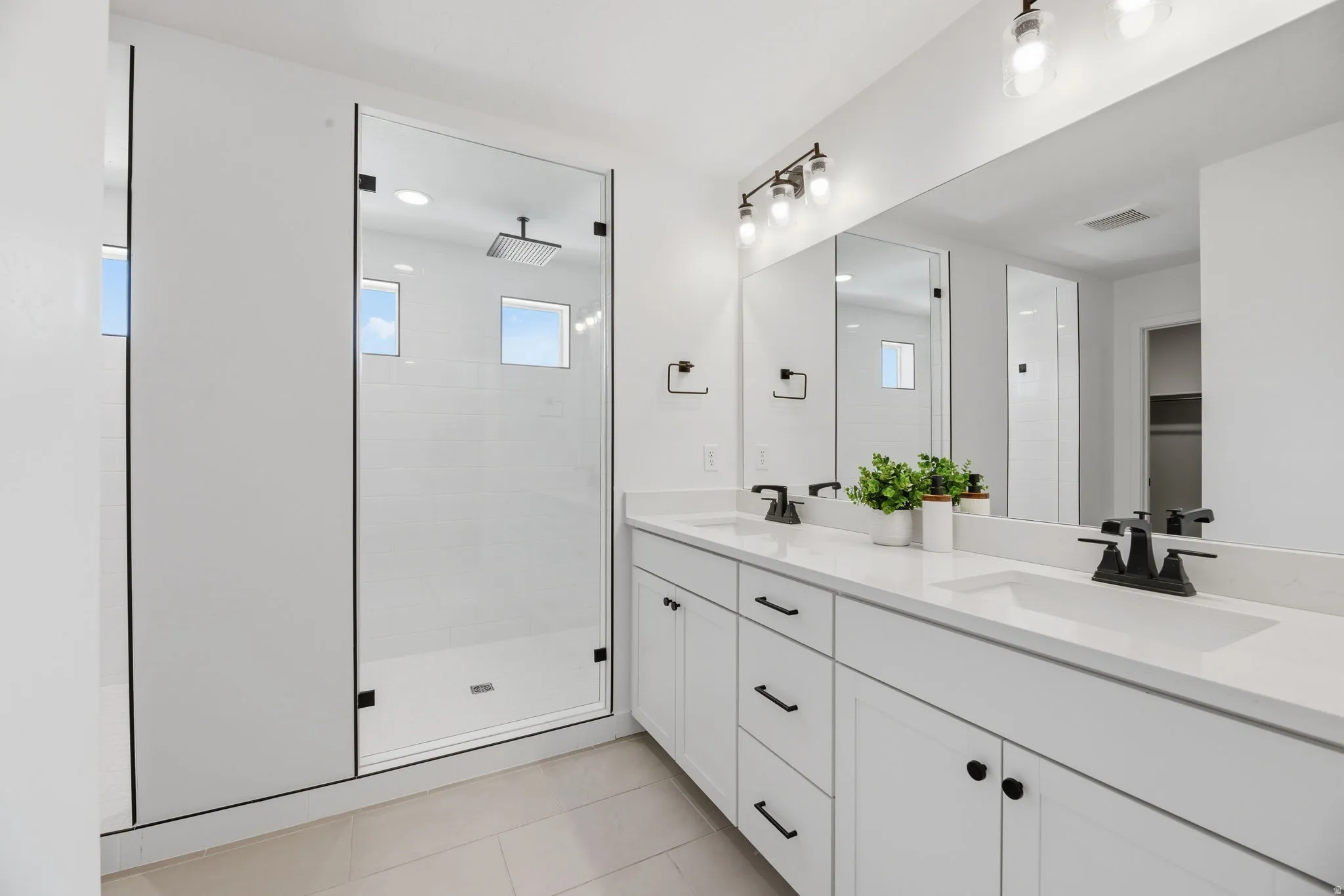 Primary Suite Bathroom! INCREDIBLE Custom Super Long Shower (2 Shower Doors) & Vanity w/Double Sinks!