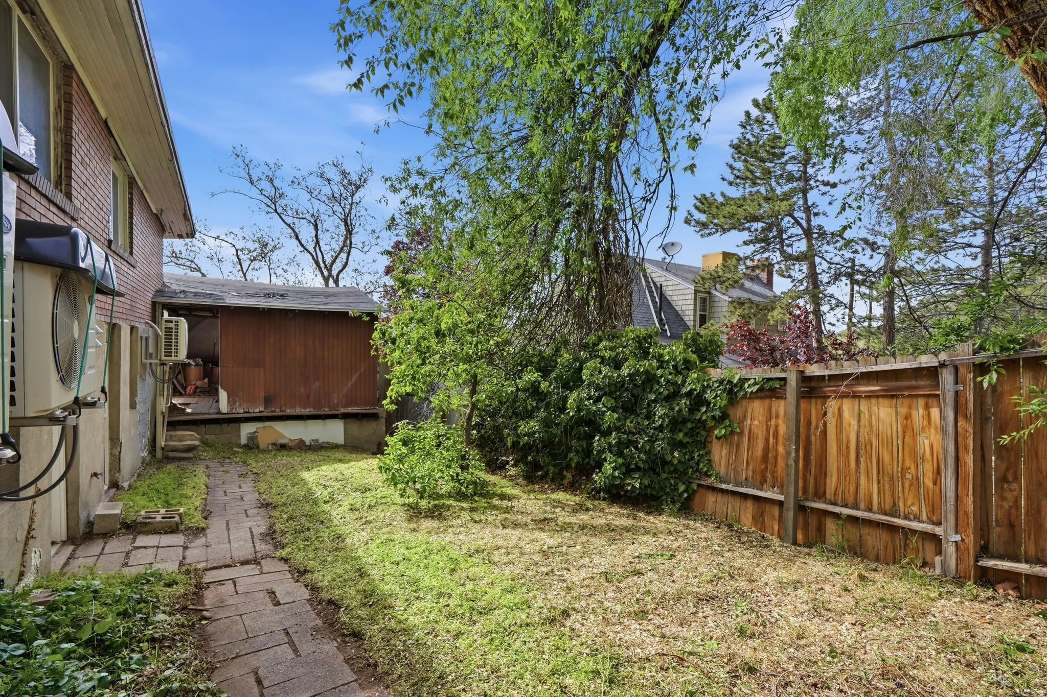 View of fenced back yard