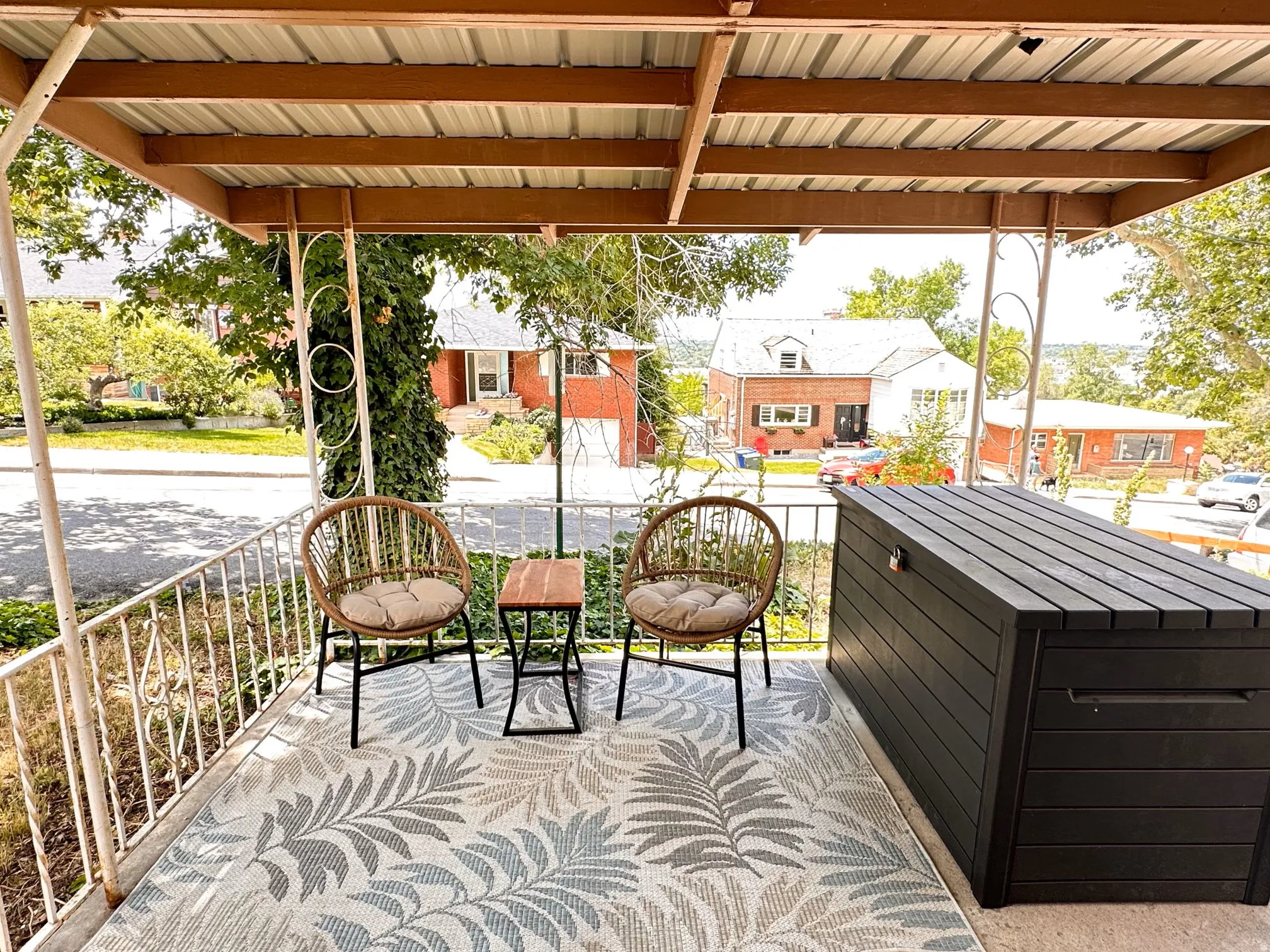 Furnished Unit #44 faces West. View of patio porch