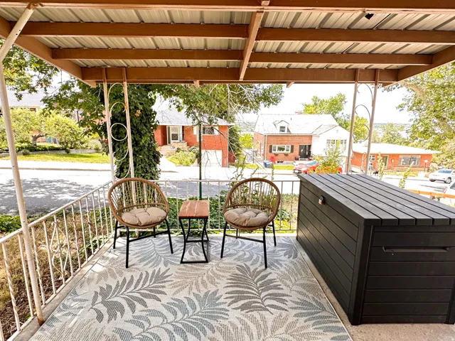 Furnished Unit #44 faces West. View of patio porch