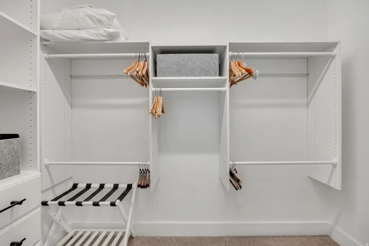 Walk in closet featuring light colored carpet