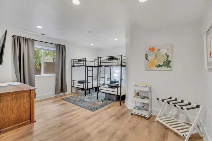 Bedroom featuring light wood-style floors and recessed lighting