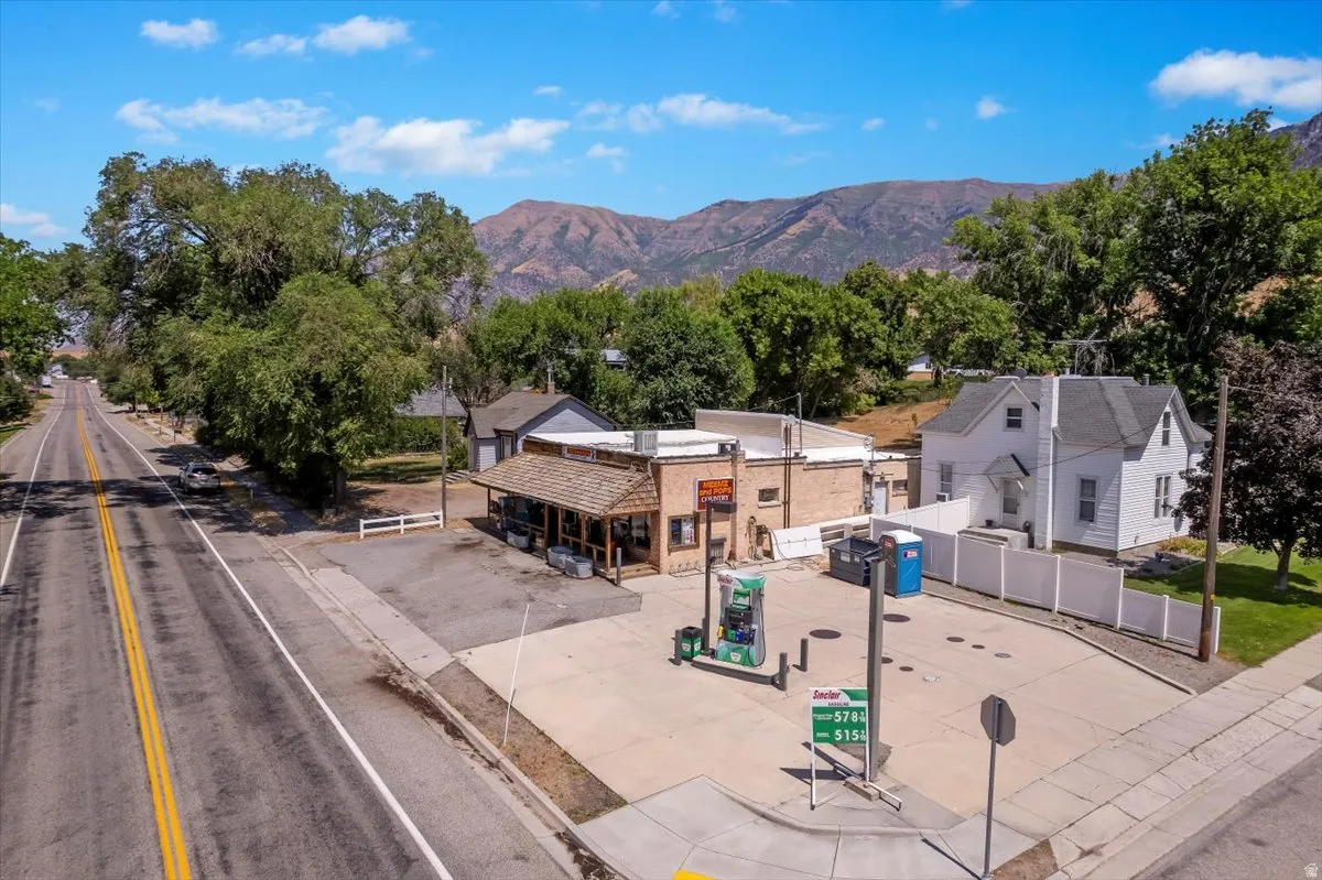 Drone / aerial view of a mountainous background
