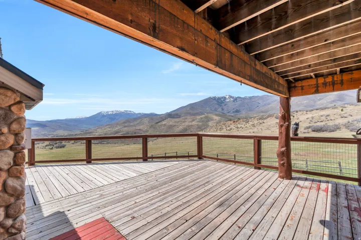 Wooden deck with a mountain view