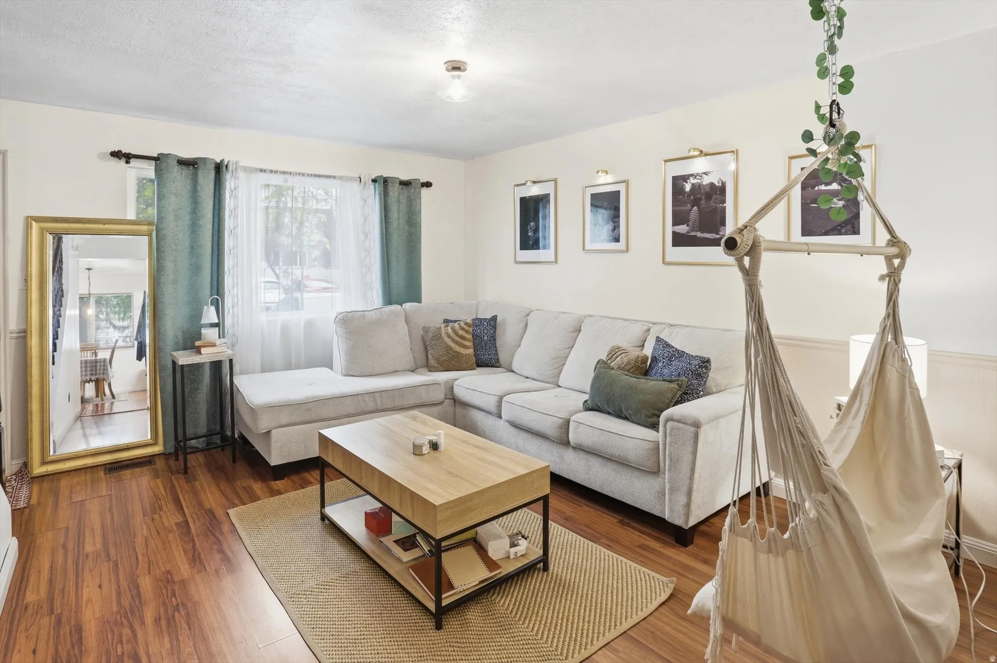 Living room with dark wood-style floors