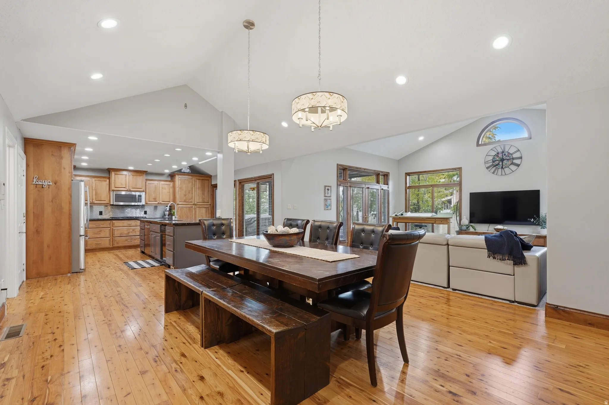 Large Dining room, Hardwood floors and vaulted ceiling