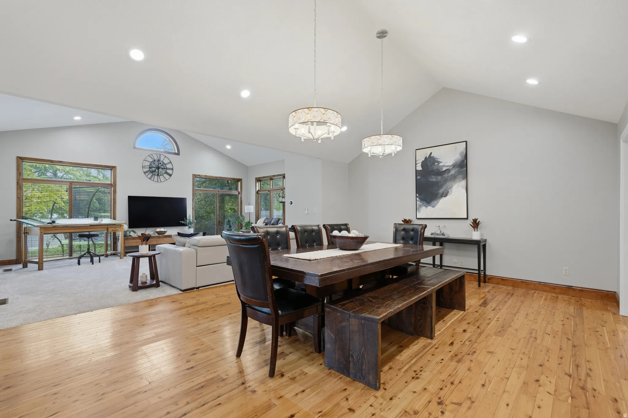 Large Dining room, Hardwood floors and vaulted ceiling