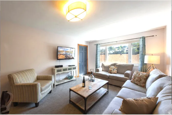 View of carpeted living area