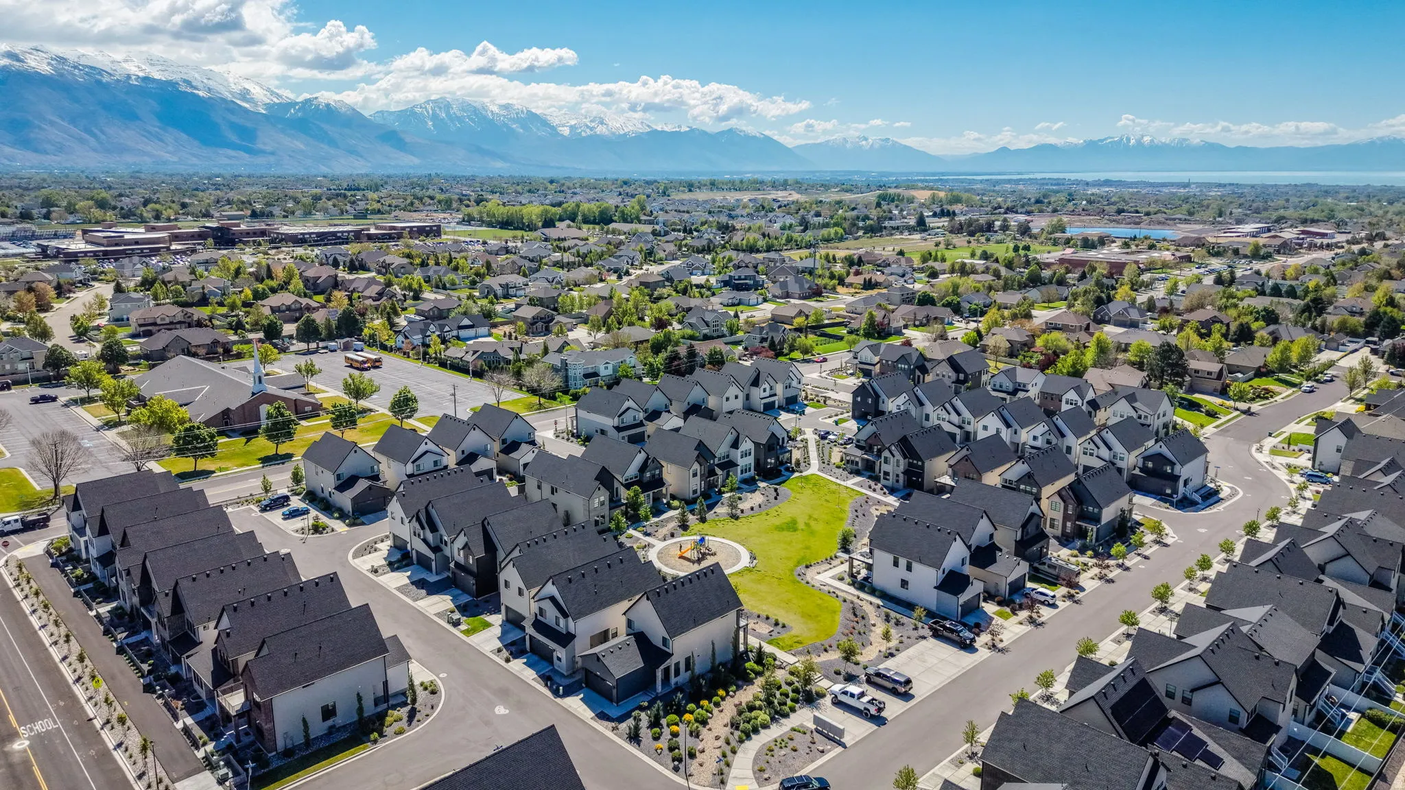 Aerial view of a mountain backdrop