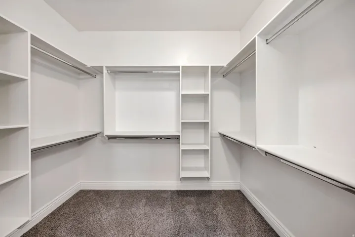 Walk in closet with dark carpet