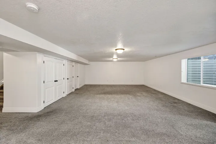 Basement featuring carpet flooring