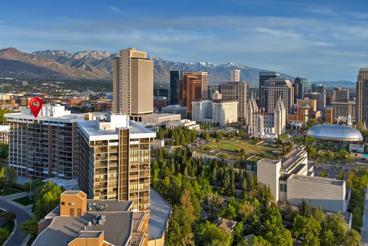 City view with a mountain backdrop