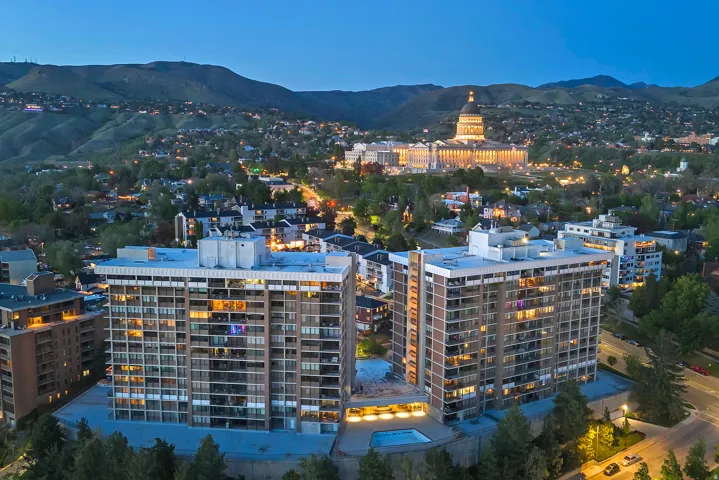 Aerial view of a mountain backdrop