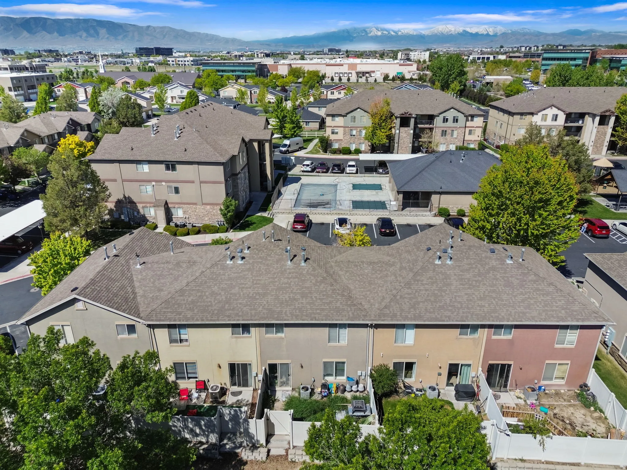 Drone / aerial view of a mountainous background