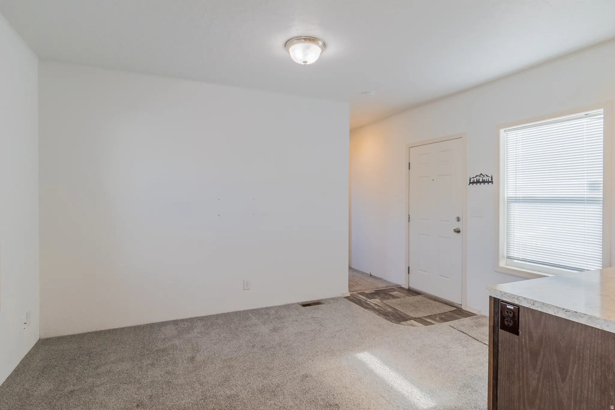 Entrance foyer with light carpet
