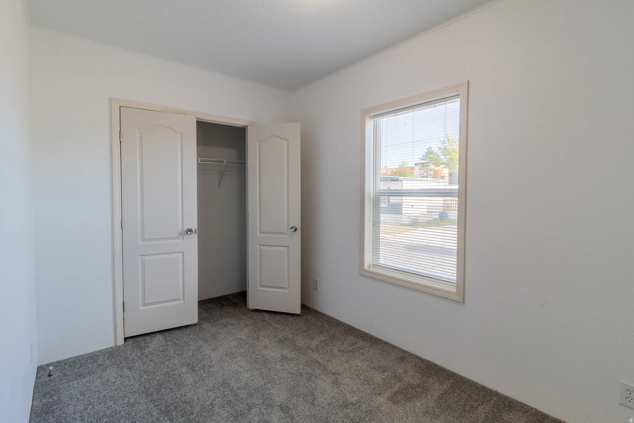 Unfurnished bedroom with carpet flooring and a closet