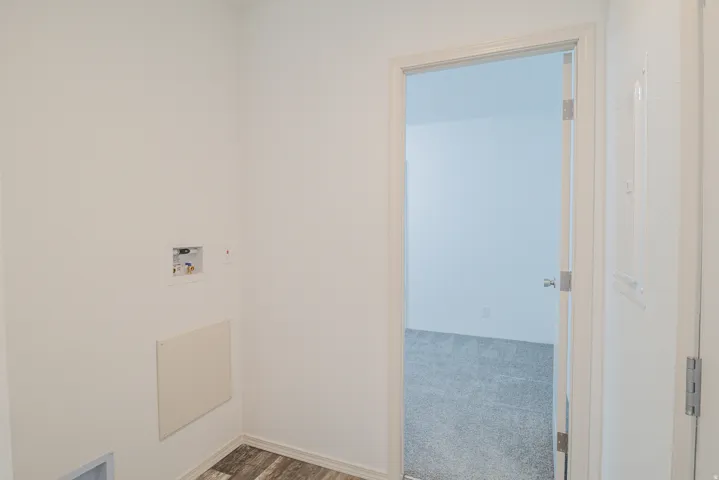Laundry area featuring hookup for a washing machine, light carpet, and light wood finished floors