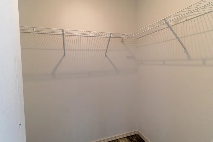 Walk in closet featuring dark wood-type flooring