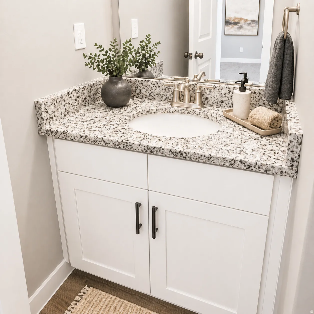 Virtually Staged Bathroom featuring vanity and light wood-style floors