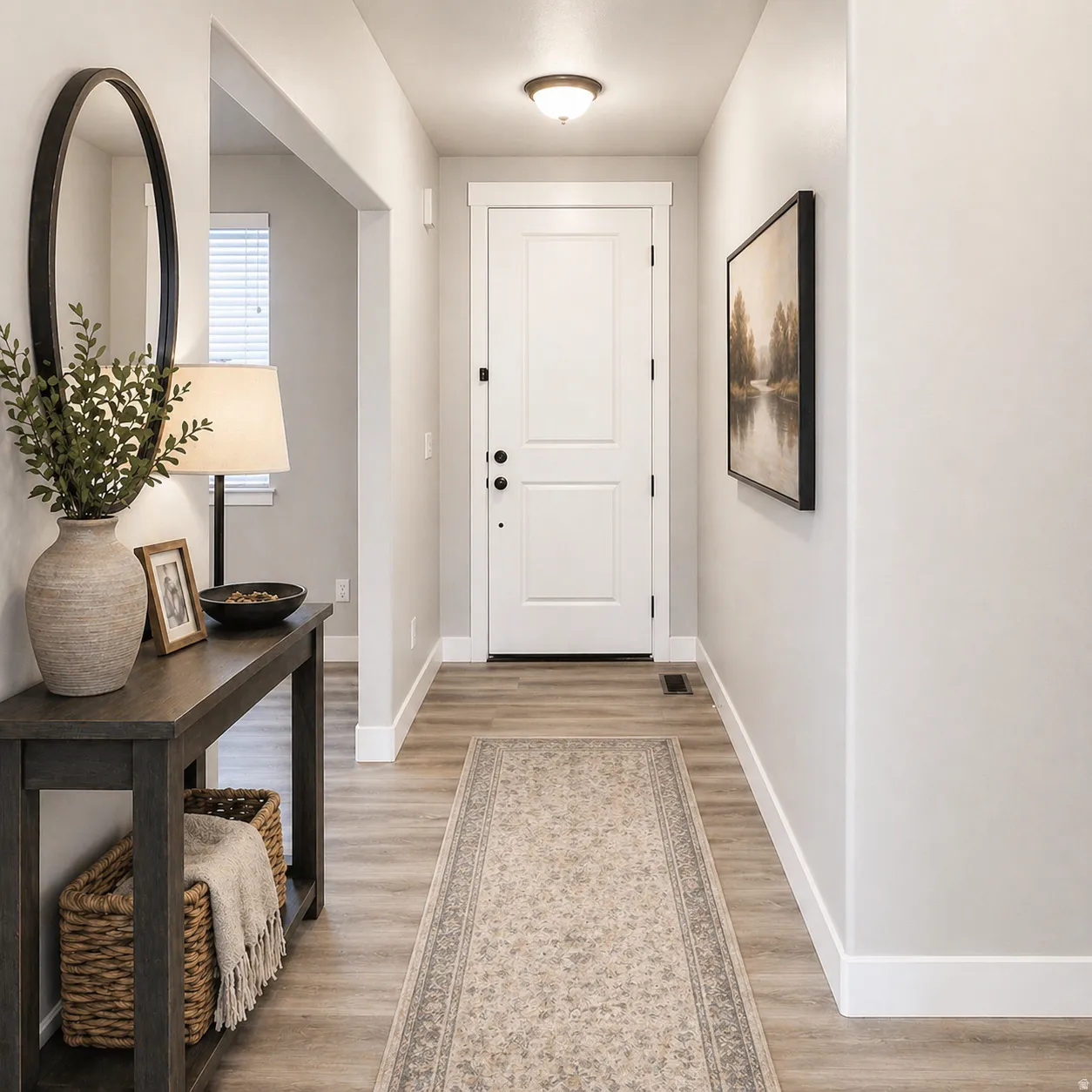 Virtually Staged Entryway featuring baseboards and light wood-type flooring