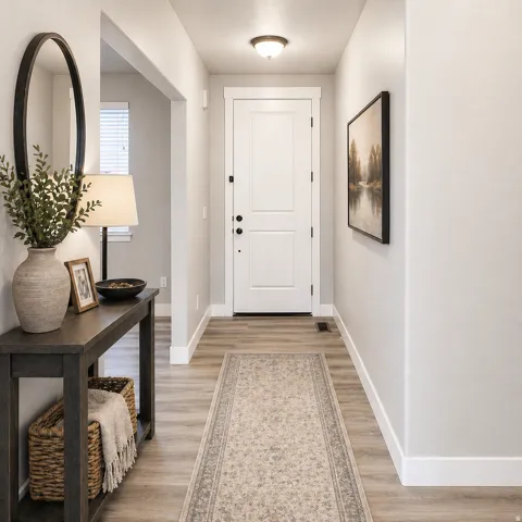 Virtually Staged Entryway featuring baseboards and light wood-type flooring