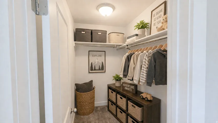 Virtually Staged Walk in closet featuring carpet floors