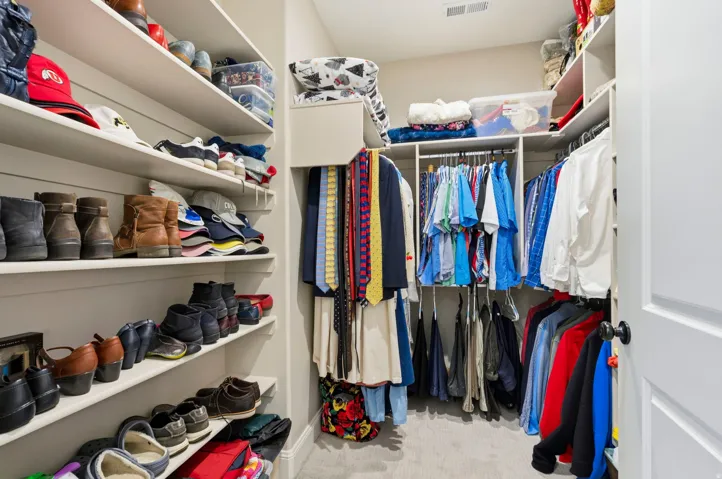 Walk in closet with light carpet