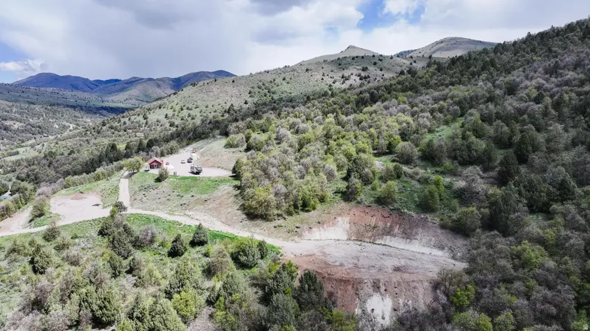 Aerial view of a mountain backdrop