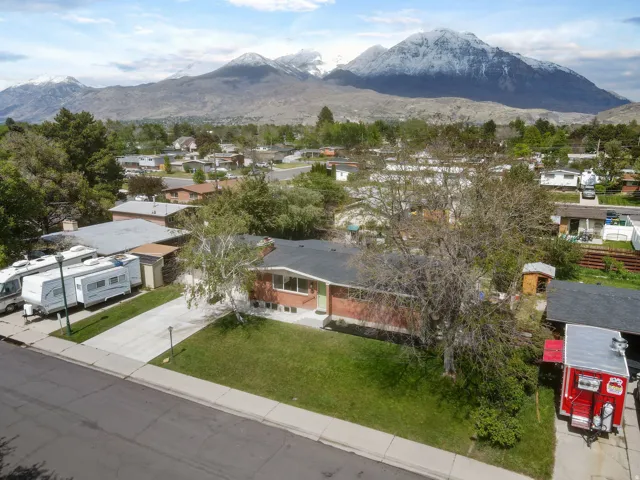Aerial perspective of suburban area featuring mountains
