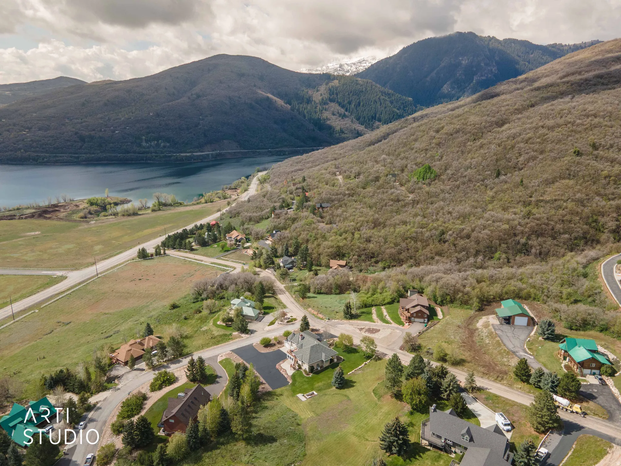 Drone / aerial view of a water and mountain view