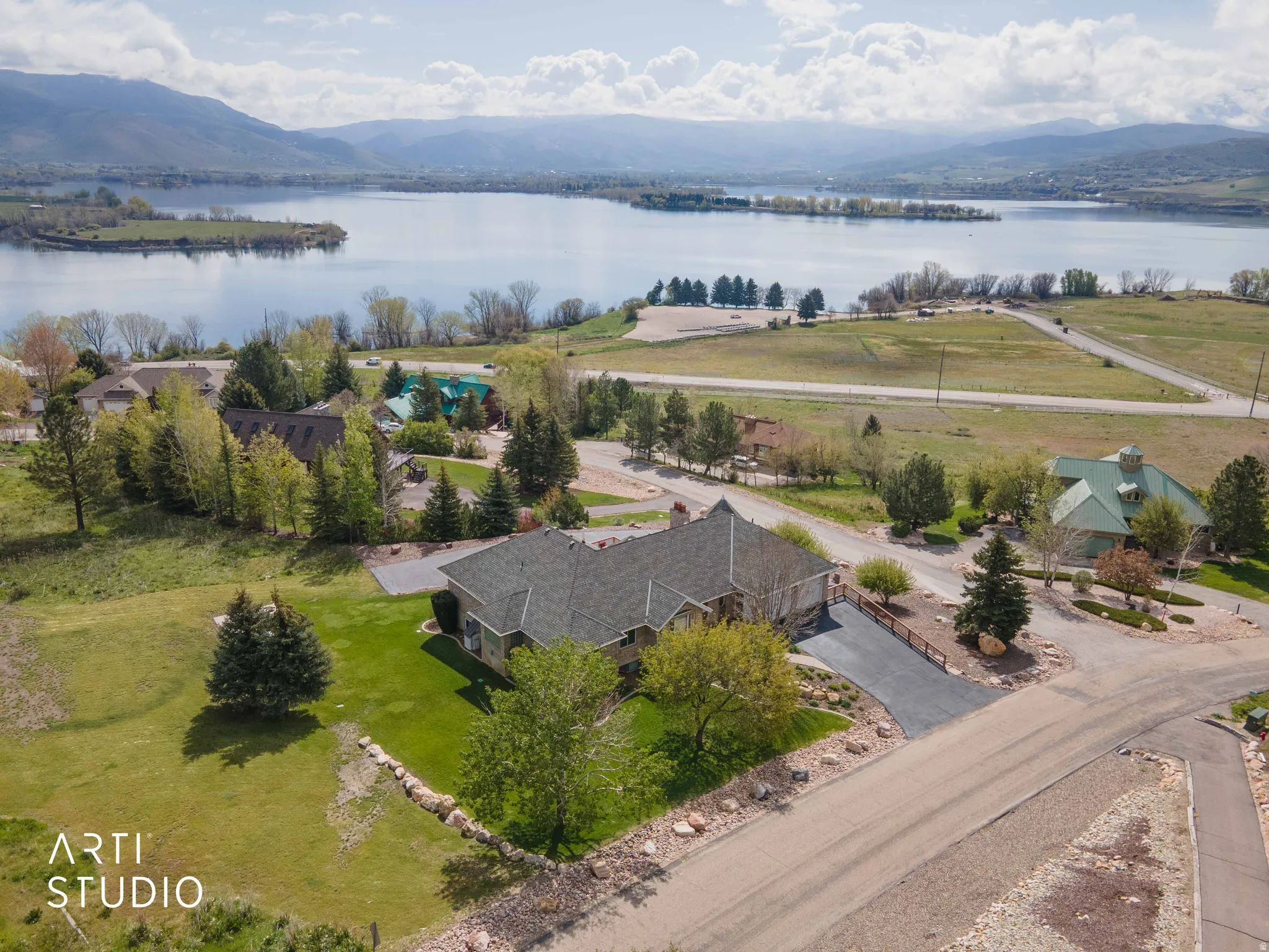 Drone / aerial view of a water and mountain view