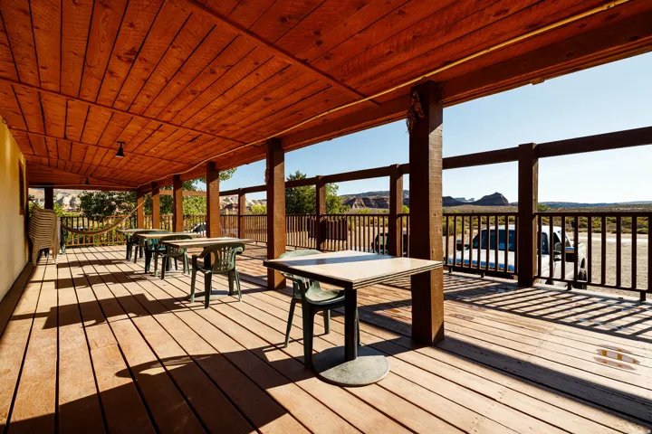 Wooden deck with outdoor dining area