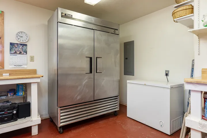 Bathroom with finished concrete floors and electric panel