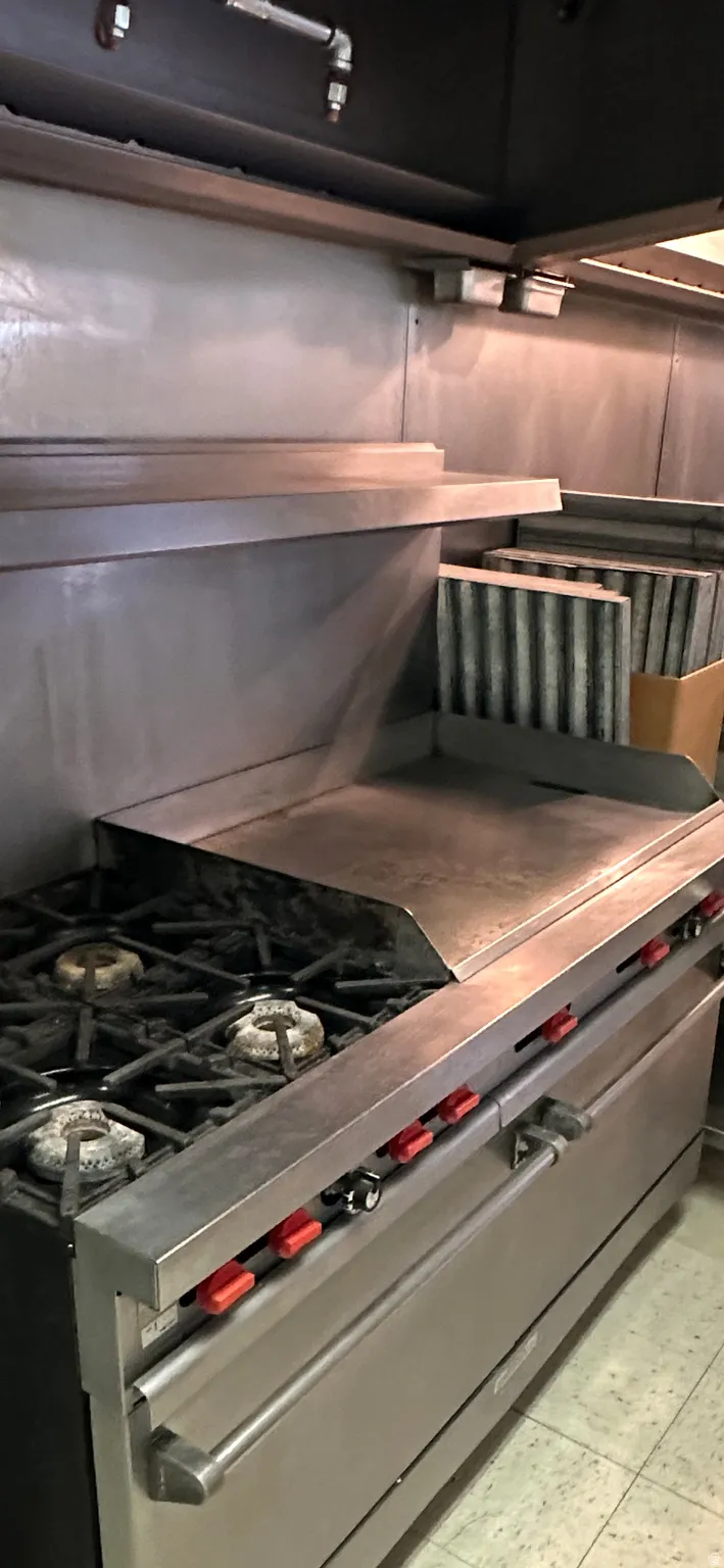Detailed view of stainless steel range