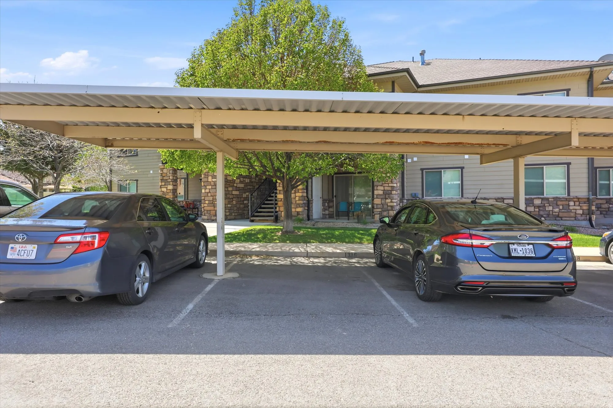 Covered parking lot with stairway