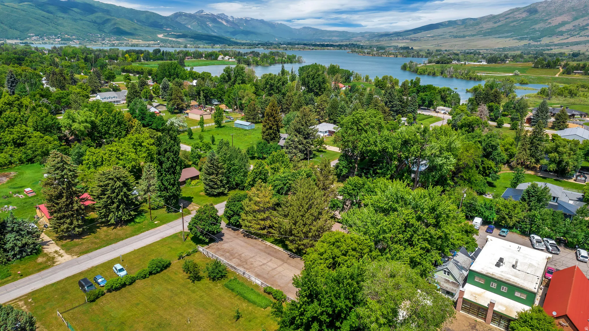 Aerial view of a water and mountain view