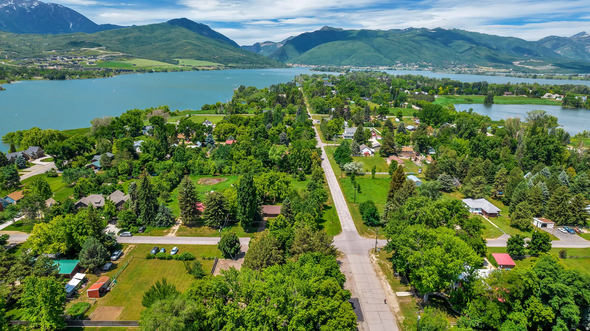 Drone / aerial view of a water and mountain view