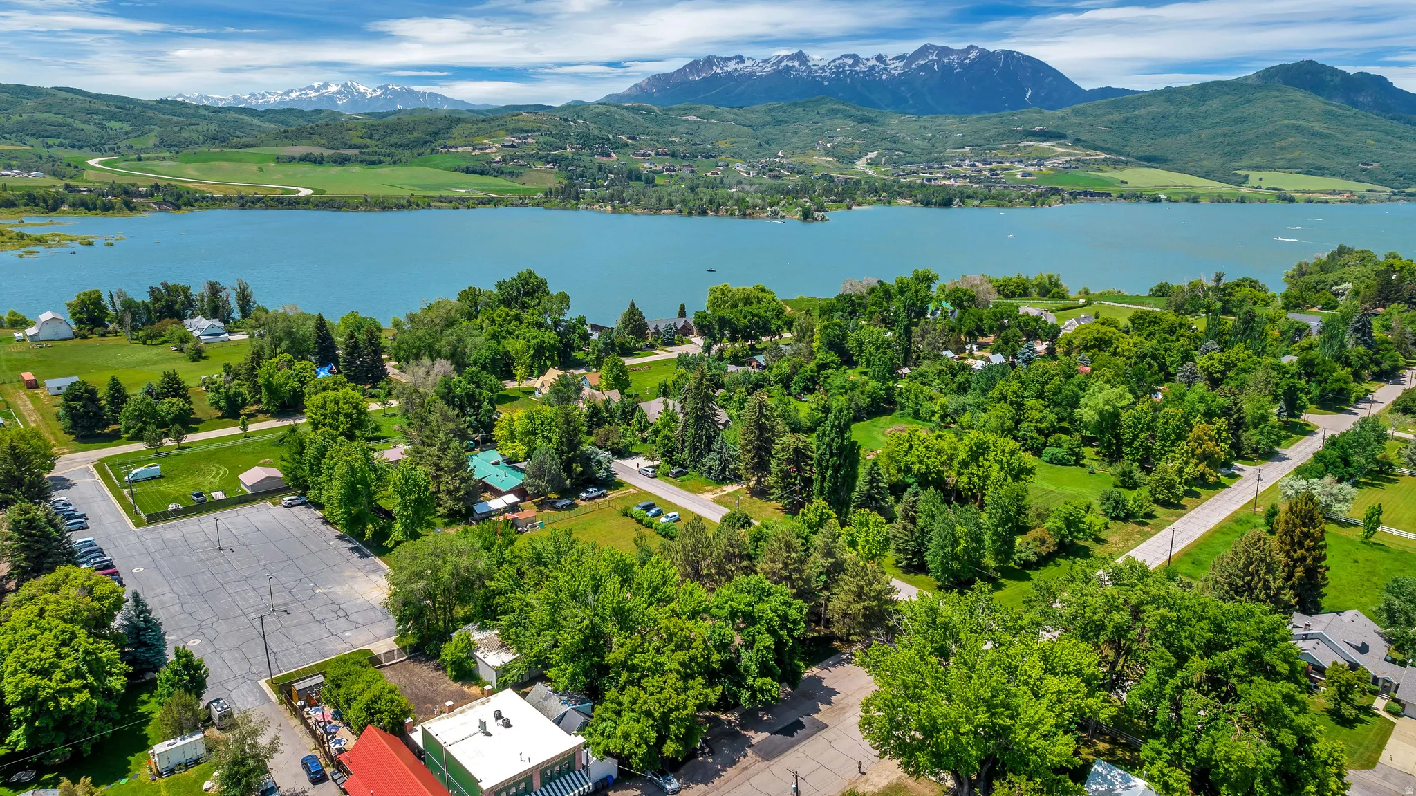 Aerial view of a water and mountain view