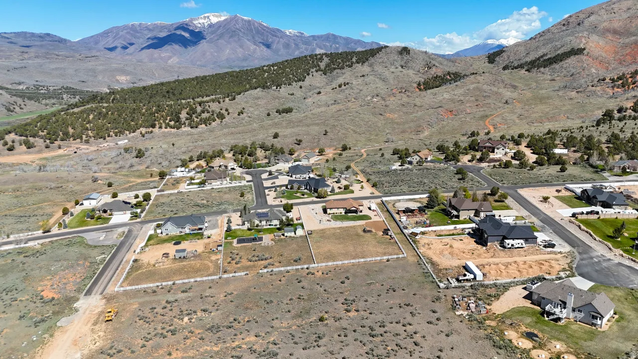 Aerial perspective of suburban area featuring mountains