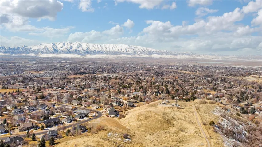 Aerial perspective of suburban area featuring mountains