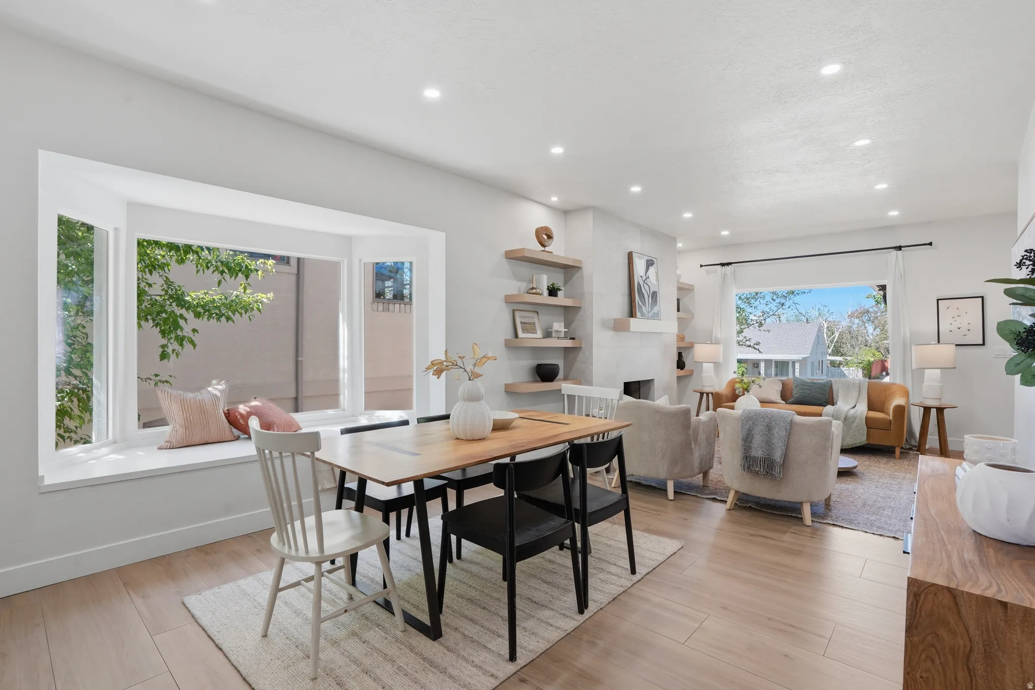 Dining room with recessed lighting