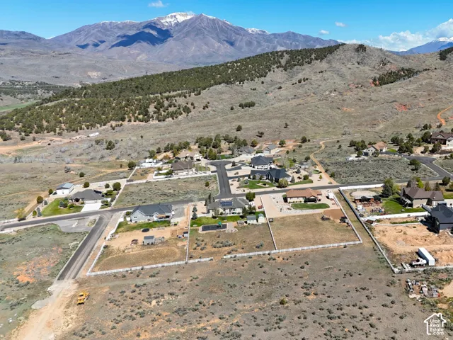 Aerial perspective of suburban area featuring mountains