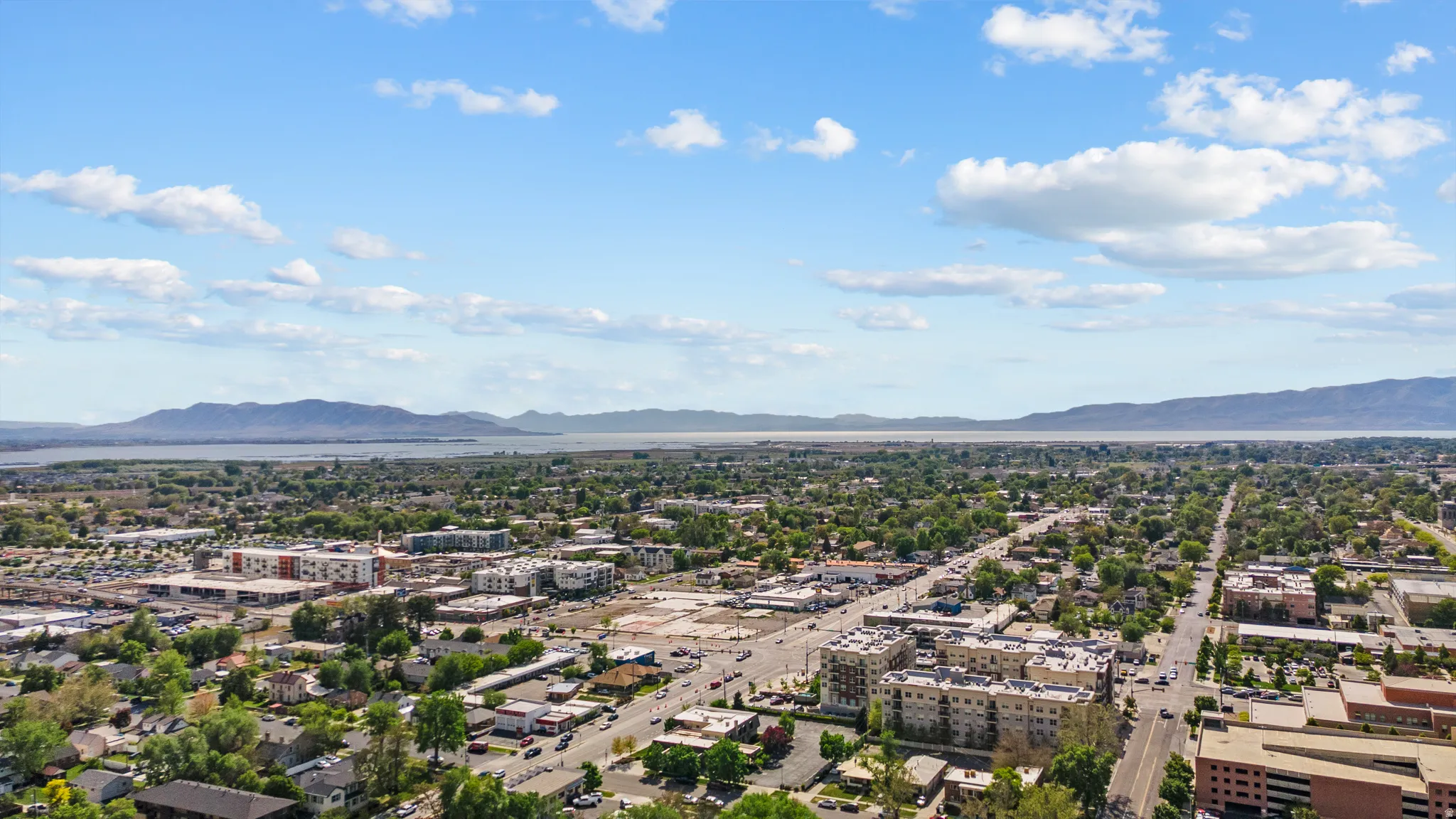 View of urban area with a mountain backdrop