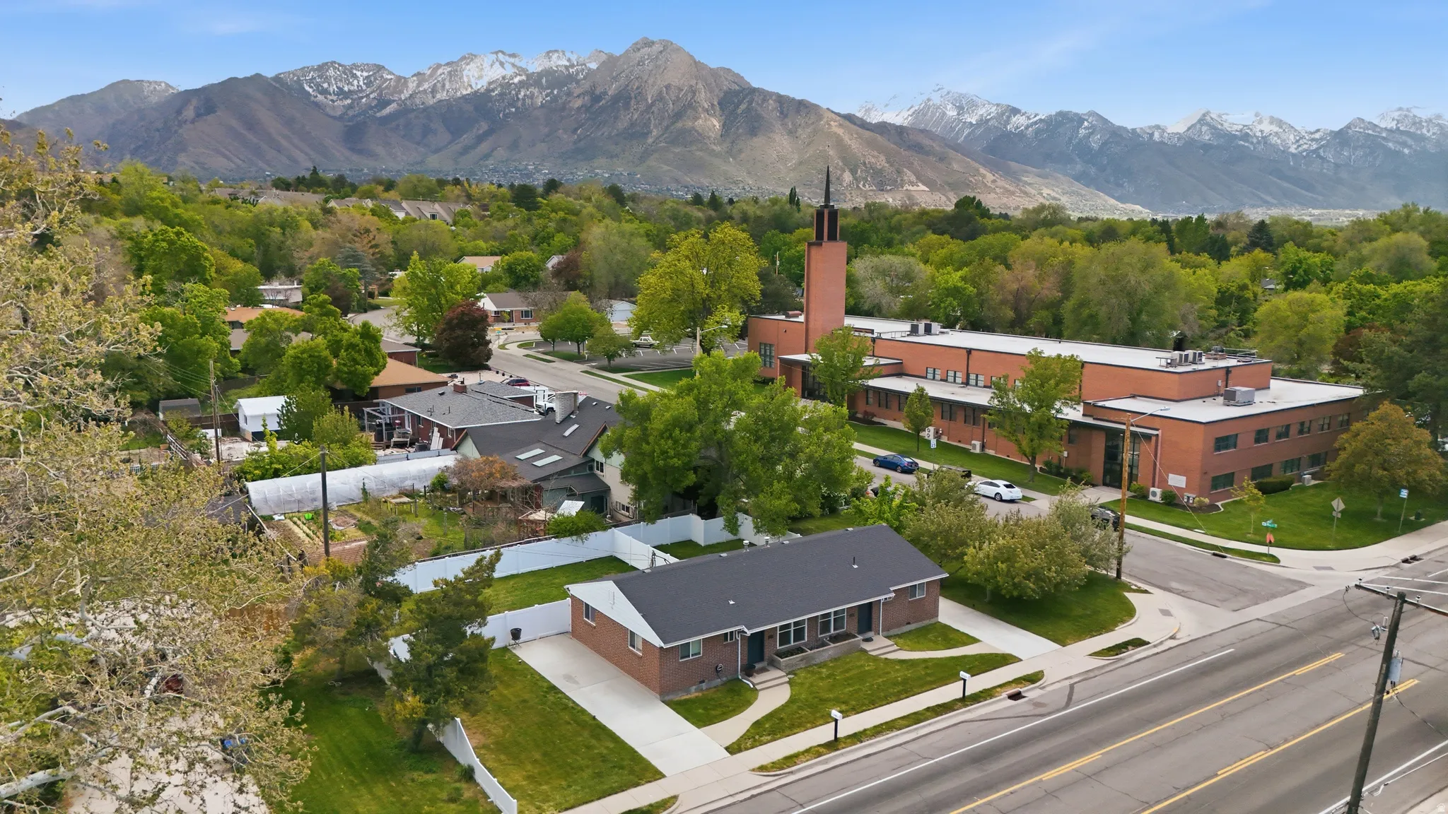 Aerial view of a mountain backdrop