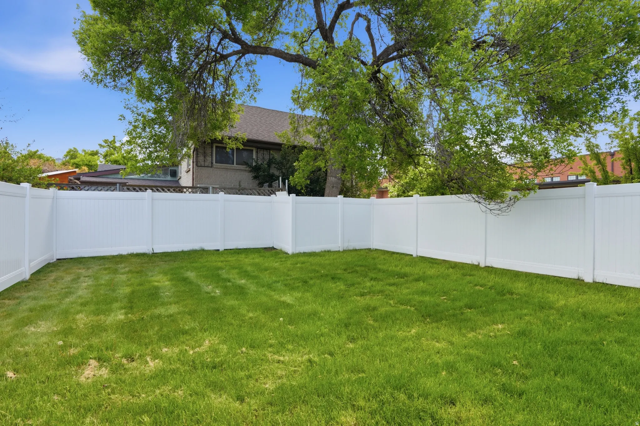 View of fenced backyard