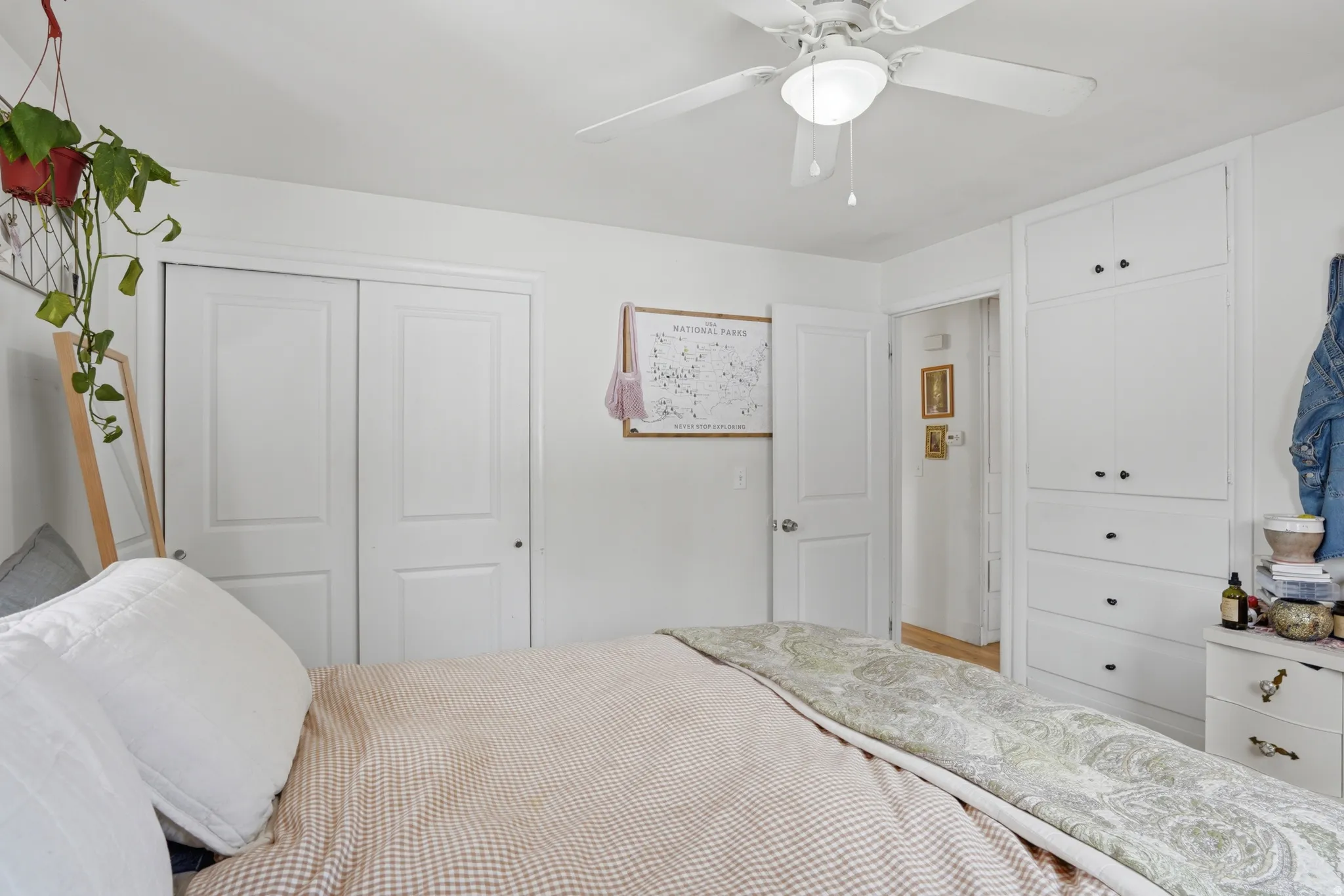 Bedroom with a closet and ceiling fan