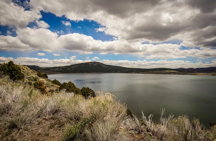 Water view with a mountainous background